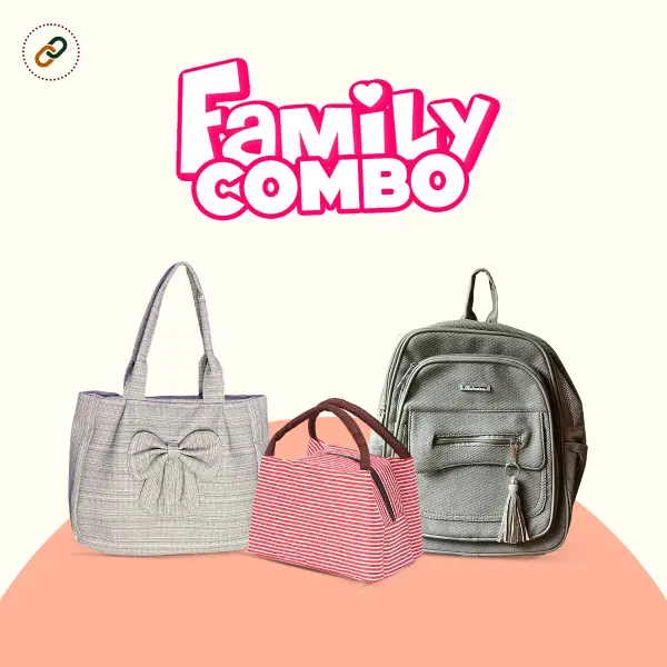 Family Combo 01 - (Women Shoulder Bag, Kid's School Bag, Thi Hot Lunch Bag) Family Combo 01 - (Women Shoulder Bag, Kid's School Bag, Thi Hot Lunch Bag)